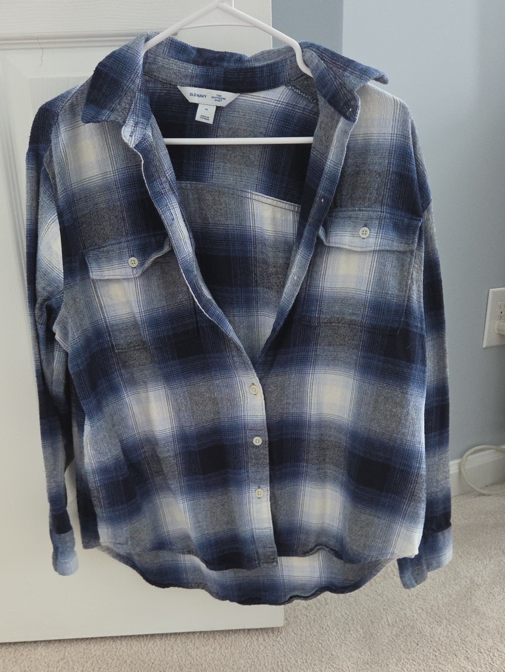 Old Navy Navy and White Plaid Button-Down Shirt